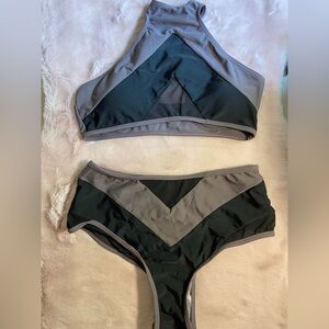 Black and Gray Two-Piece Swimsuit